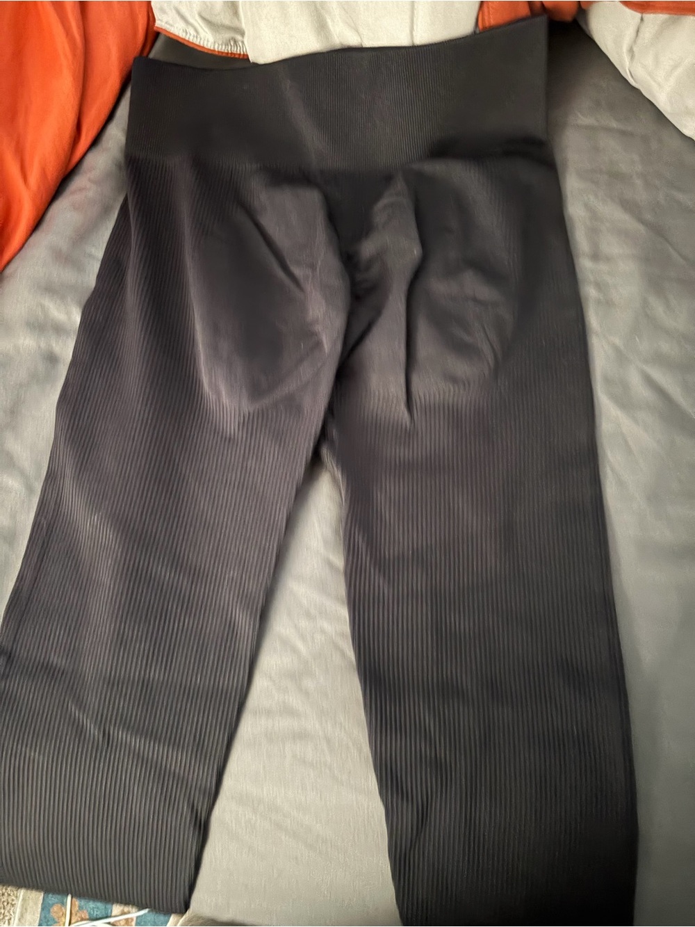 Black Ribbed High-Waist Leggings